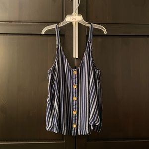Super cute dark blue and white stripped-with buttons Hollister tank top sized xs